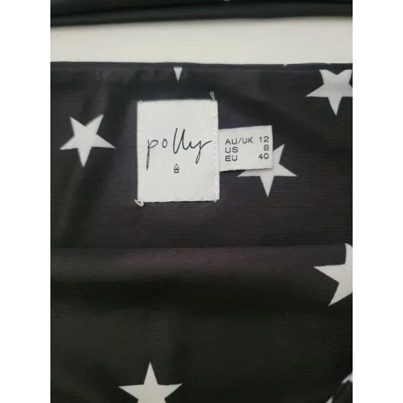 POLLY Black & White Star Print High-Waisted Strapless Bikini Set Size 8 US - Picture 5 of 9